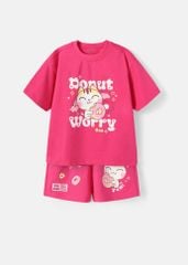 Set Thun Form Rộng Bé Gái 210gsm Hồng Mèo Donut