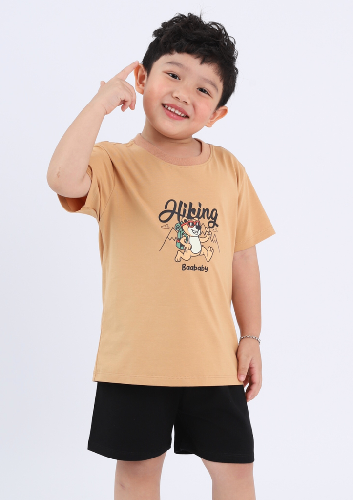 Đồ Bộ Ngắn Tay Bé Trai Nâu Gấu Hiking