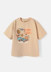 Áo Thun Form Rộng Bé Trai 210gsm Be Capybara Trượt Ván