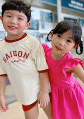 Đầm Kiểu Cánh Tiên Bé Gái Hồng Kim Tuyến