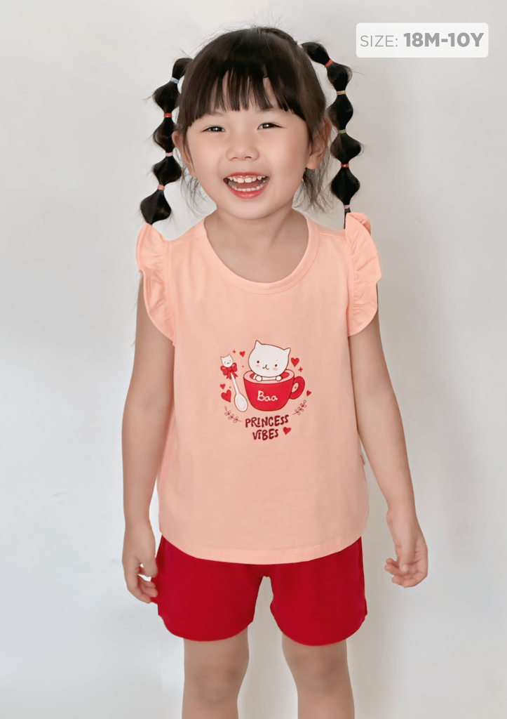 Đồ Bộ Cánh Tiên Bé Gái Hồng Cam Chú Mèo