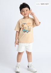 Áo Thun Form Rộng Bé Trai 210gsm Be Capybara Trượt Ván