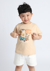 Áo Thun Form Rộng Bé Trai 210gsm Be Capybara Trượt Ván
