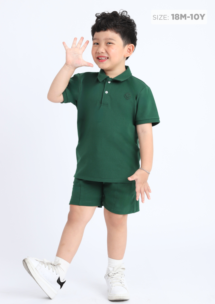 Set Polo Bé Trai Xanh Lá Thêu Logo
