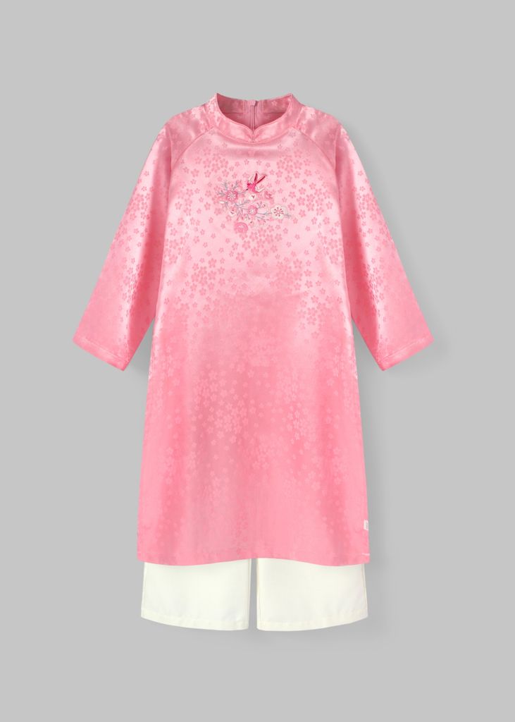 Hoa Xuân - Set Áo Dài Thêu Cao Cấp Bé Gái Hồng