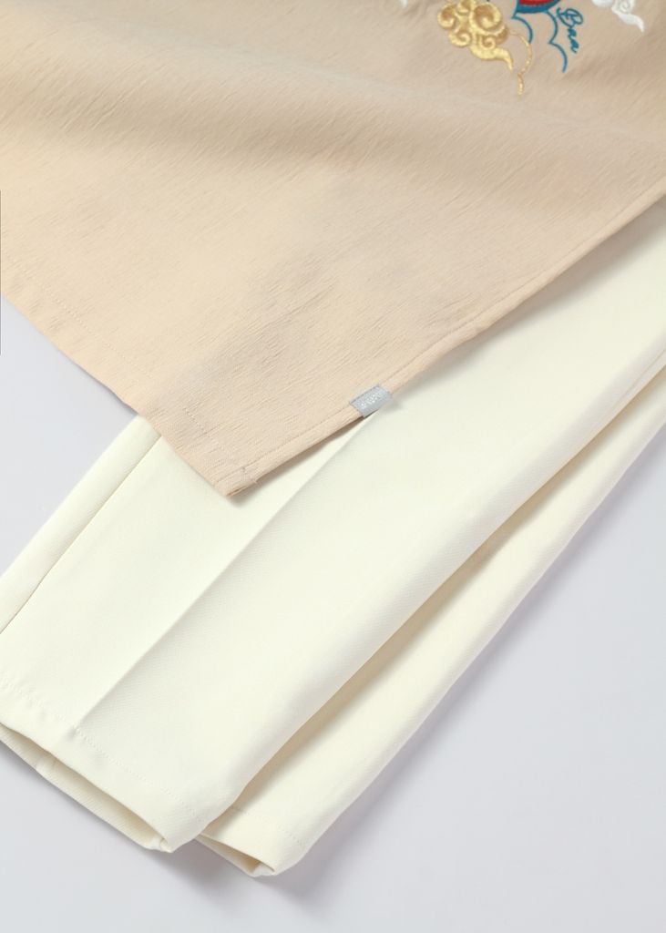 Rồng Rắn Lên Mây - Set Áo Dài Thêu Cao Cấp Bé Trai Be