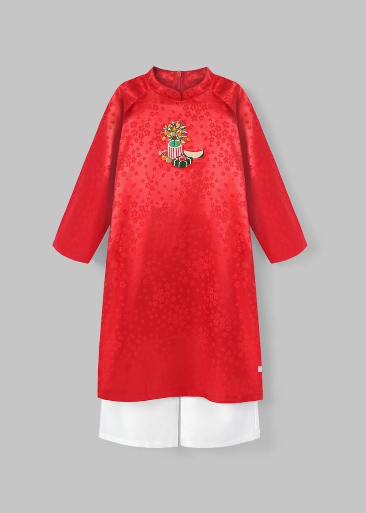 Hoa Quả - Set Áo Dài Thêu Cao Cấp Bé Gái Đỏ