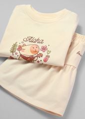 Set Áo Thun Lửng & Chân Váy Bé Gái 210gsm Kem Capybara