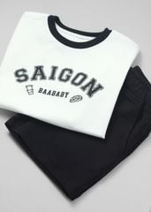 Set Thun Form Rộng Bé Trai Trắng Phối Đen Saigon