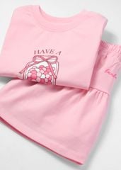 Set Áo Thun Lửng & Chân Váy Bé Gái 210gsm Hồng Nhạt Candy
