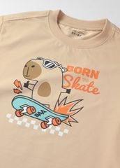 Áo Thun Form Rộng Bé Trai 210gsm Be Capybara Trượt Ván
