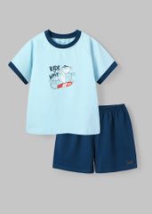 Đồ Bộ Ngắn Tay Bé Trai Xanh Nhạt Cá Mập Surfing
