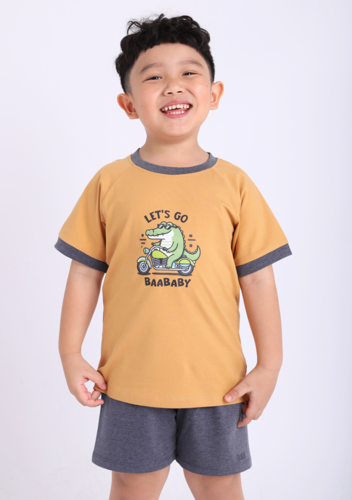 Đồ Bộ Ngắn Tay Bé Trai Nâu Cá Sấu Xanh