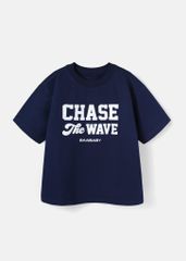 Áo Thun Form Rộng Bé Trai 195gsm Navy Chase The Wave