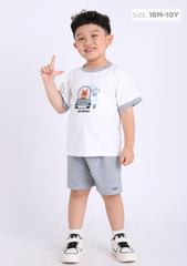 Đồ Bộ Ngắn Tay Bé Trai Trắng Kem Capybara