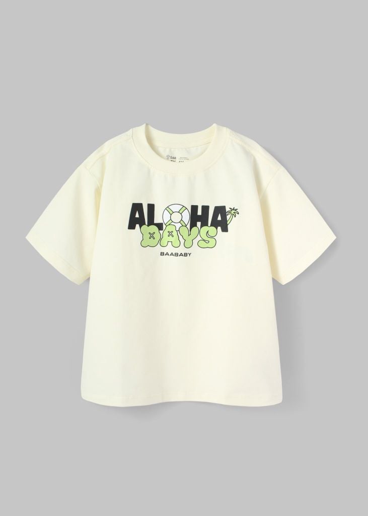 Áo Thun Form Rộng Bé Trai 195gsm Kem Aloha Days