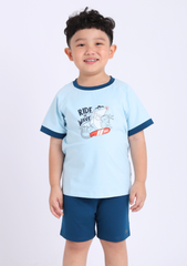 Đồ Bộ Ngắn Tay Bé Trai Xanh Nhạt Cá Mập Surfing