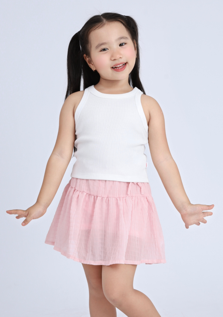 Áo Thun Ba Lỗ Gân Bé Gái Trắng Kem