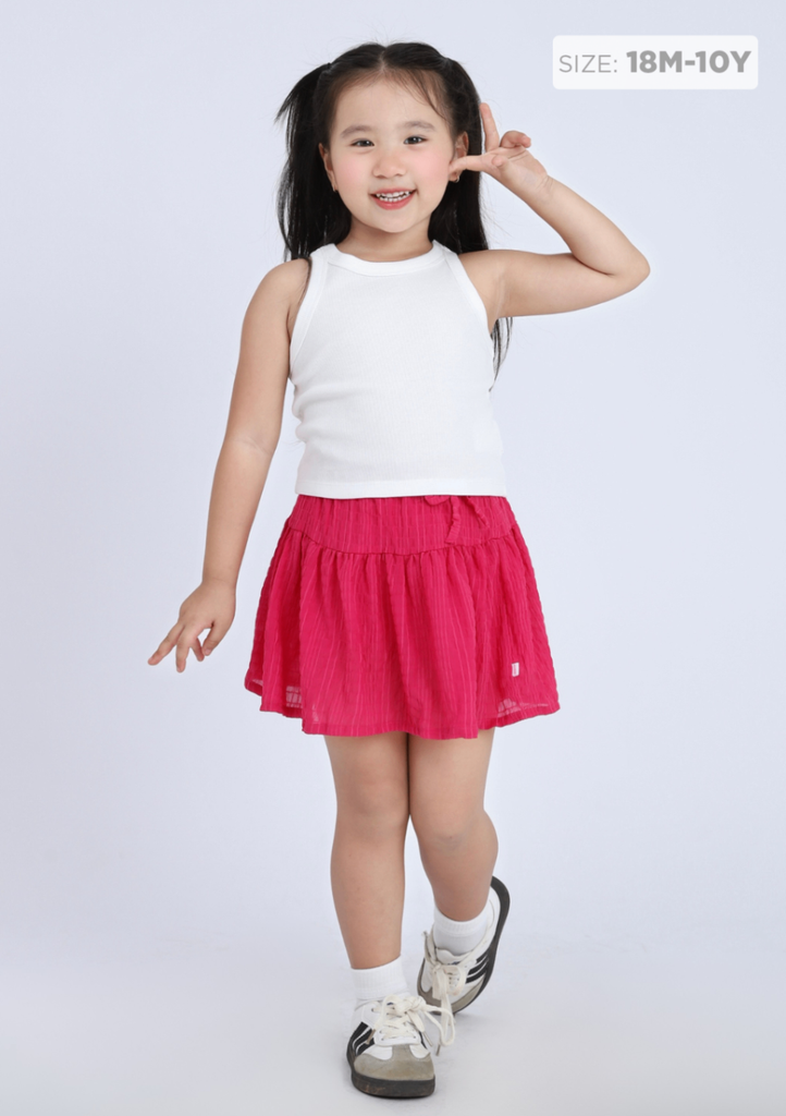 Áo Thun Ba Lỗ Gân Bé Gái Trắng Kem