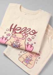 Set Thun Form Rộng Bé Gái 210gsm Kem Capybara