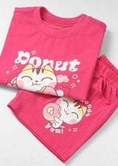 Set Thun Form Rộng Bé Gái 210gsm Hồng Mèo Donut