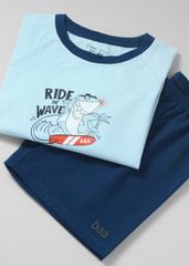 Đồ Bộ Ngắn Tay Bé Trai Xanh Nhạt Cá Mập Surfing