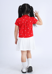 Áo Polo Ngắn Tay Bé Gái Đỏ Họa Tiết Hoa Nhỏ