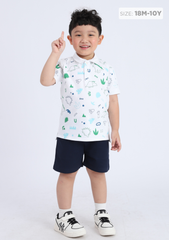 Áo Polo Bé Trai Trắng Hoạ Tiết Khủng Long 02