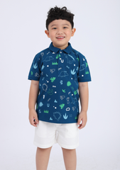 Áo Polo Bé Trai Xanh Hoạ Tiết Khủng Long