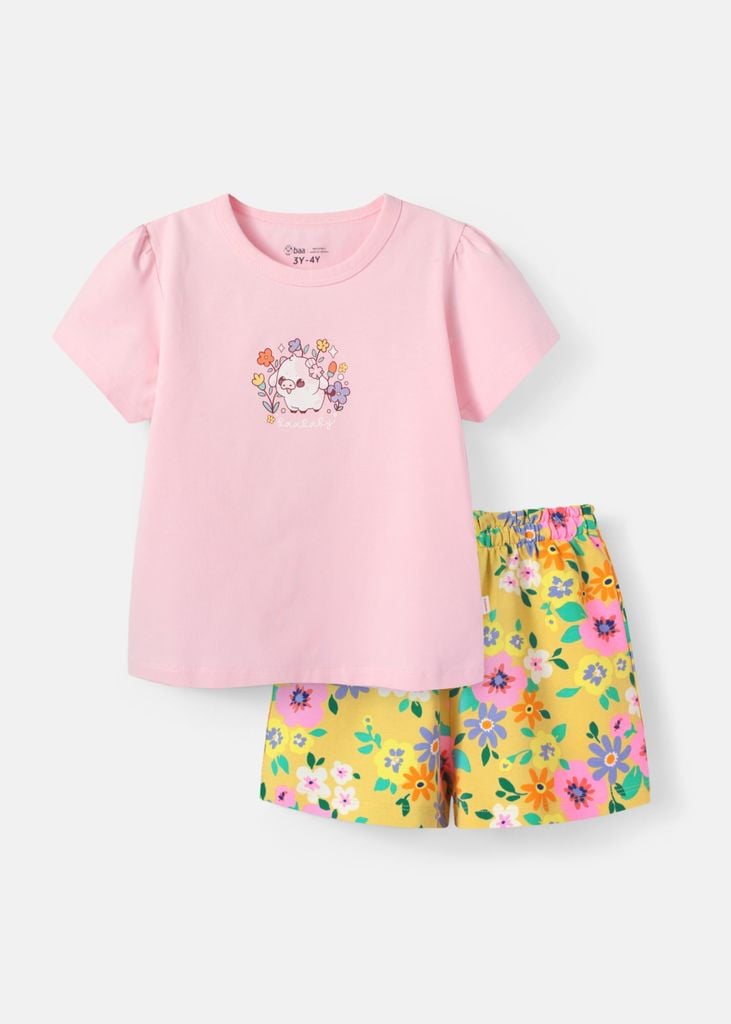 Đồ Bộ Ngắn Tay Bé Gái Hồng Cute Baby Pig