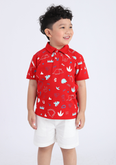 Áo Polo Bé Trai Đỏ Hoạ Tiết Khủng Long 02