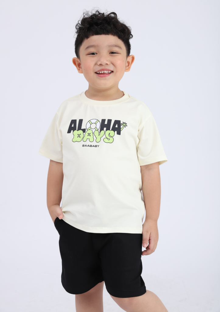 Áo Thun Form Rộng Bé Trai 195gsm Kem Aloha Days