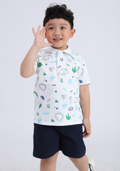 Áo Polo Bé Trai Trắng Hoạ Tiết Khủng Long 02