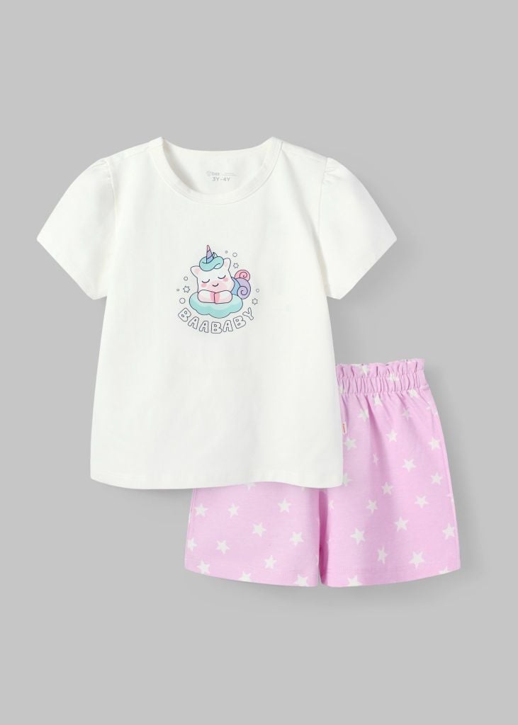 Đồ Bộ Ngắn Tay Bé Gái Trắng Kem Cute Unicorn