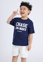 Áo Thun Form Rộng Bé Trai 195gsm Navy Chase The Wave