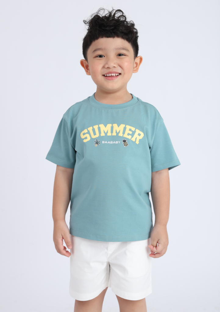 Áo Thun Form Rộng Bé Trai 195gsm Xanh Nhạt Summer