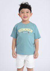 Áo Thun Form Rộng Bé Trai 195gsm Xanh Nhạt Summer