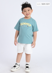Áo Thun Form Rộng Bé Trai 195gsm Xanh Nhạt Summer
