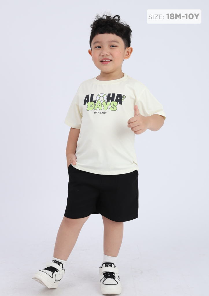 Áo Thun Form Rộng Bé Trai 195gsm Kem Aloha Days