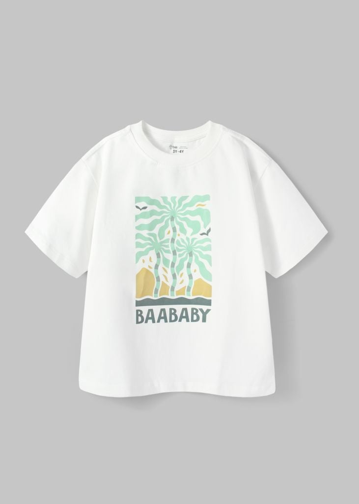 Áo Thun Form Rộng Bé Trai 195gsm Trắng Summer