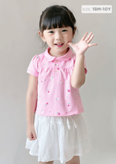 Áo Polo Ngắn Tay Bé Gái Hồng Họa Tiết Hoa Nhỏ