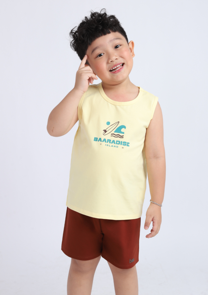 Đồ Bộ Ba Lỗ Bé Trai Vàng Phối Nâu Baaradise