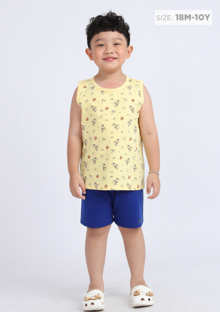 Đồ Bộ Ba Lỗ Bé Trai Vàng Phối Xanh Dương Khủng Long