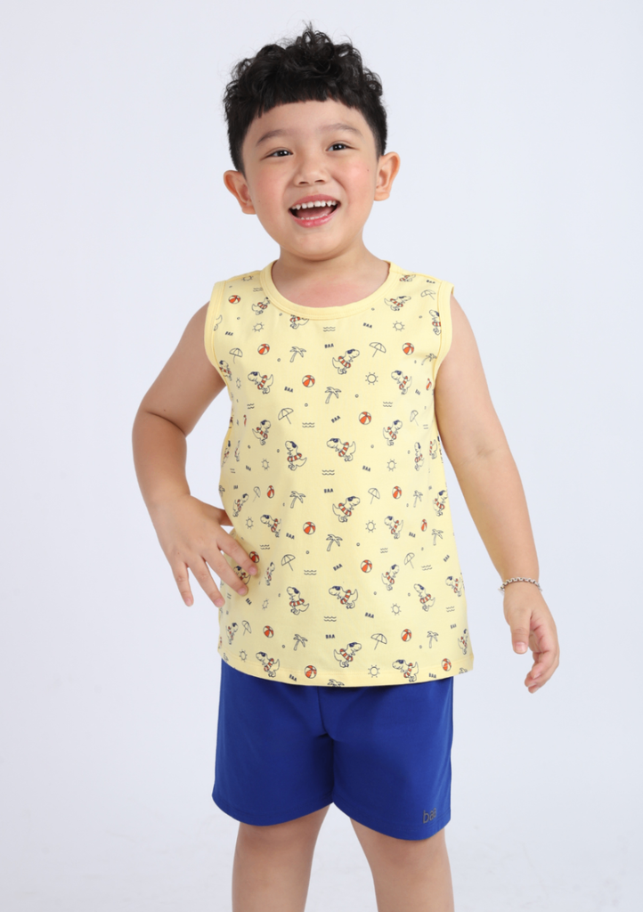 Đồ Bộ Ba Lỗ Bé Trai Vàng Phối Xanh Dương Khủng Long