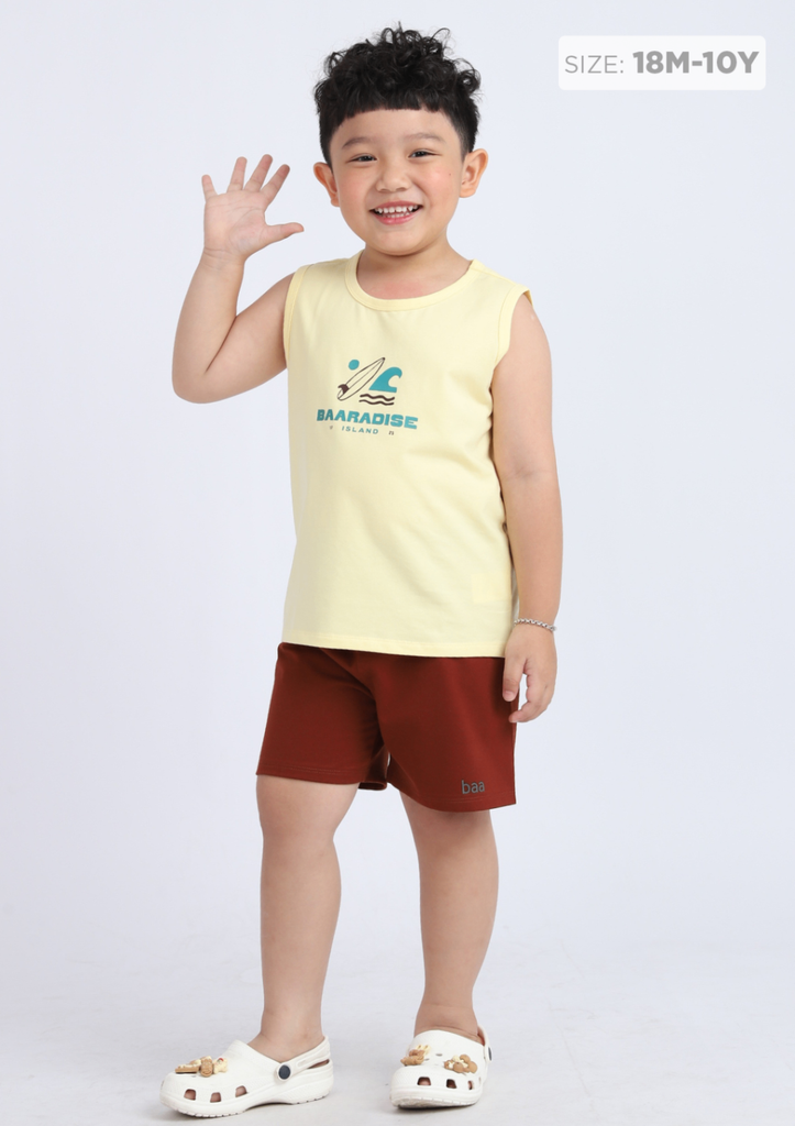 Đồ Bộ Ba Lỗ Bé Trai Vàng Phối Nâu Baaradise