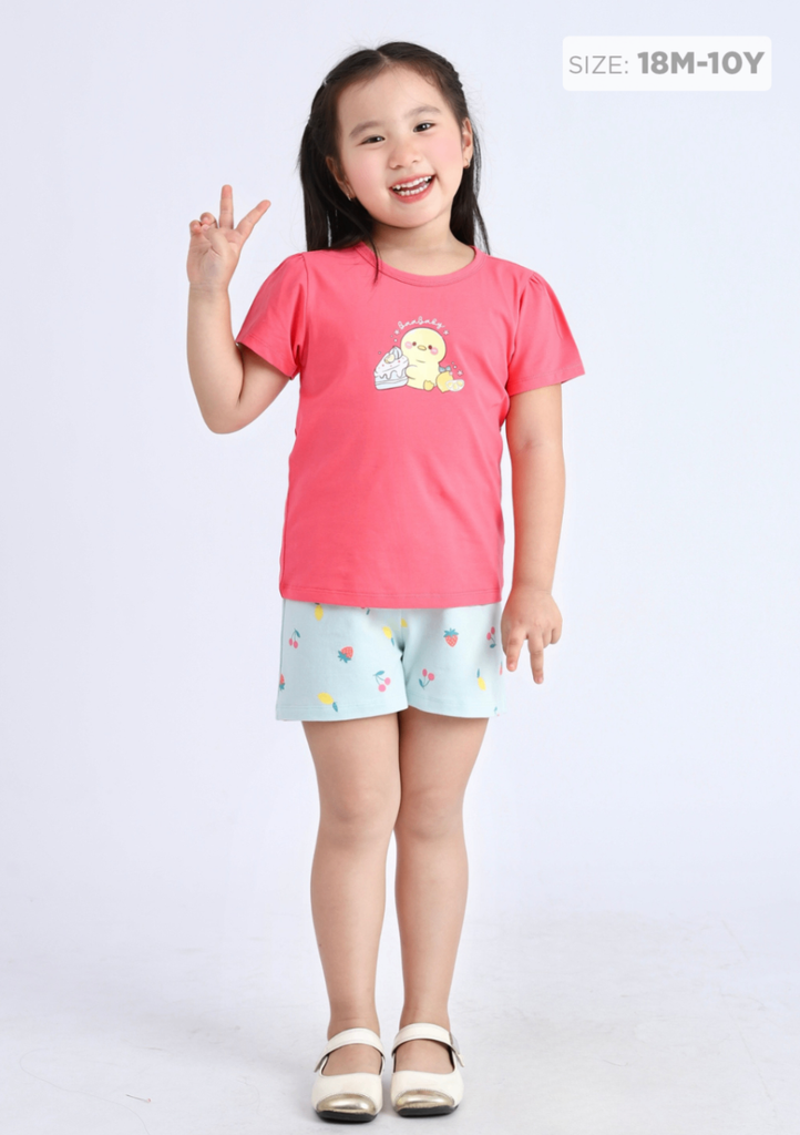 Đồ Bộ Ngắn Tay Bé Gái Hồng Vịt Vàng