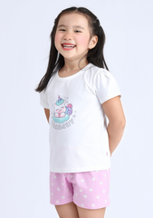 Đồ Bộ Ngắn Tay Bé Gái Trắng Kem Cute Unicorn
