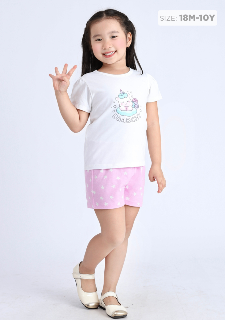 Đồ Bộ Ngắn Tay Bé Gái Trắng Kem Cute Unicorn