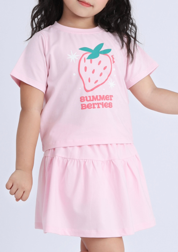 Set Áo Thun Lửng & Chân Váy Bé Gái 195gsm Hồng Summer Berries