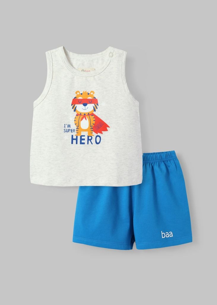 Đồ Bộ Ba Lỗ Sơ Sinh Bé Trai Xám Super Hero
